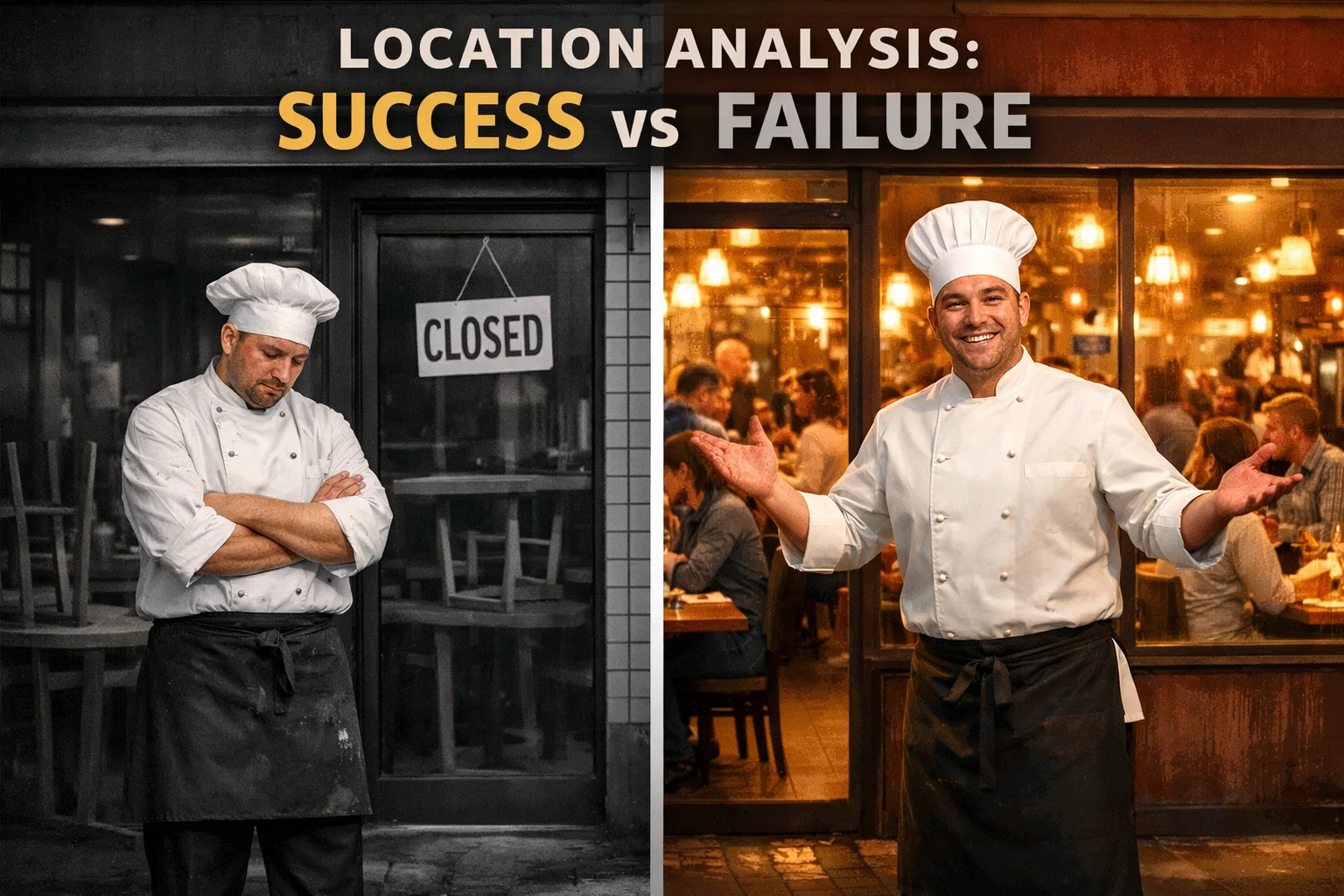 Restaurant location comparison showing failed vs successful locations highlighting importance of proper location analysis