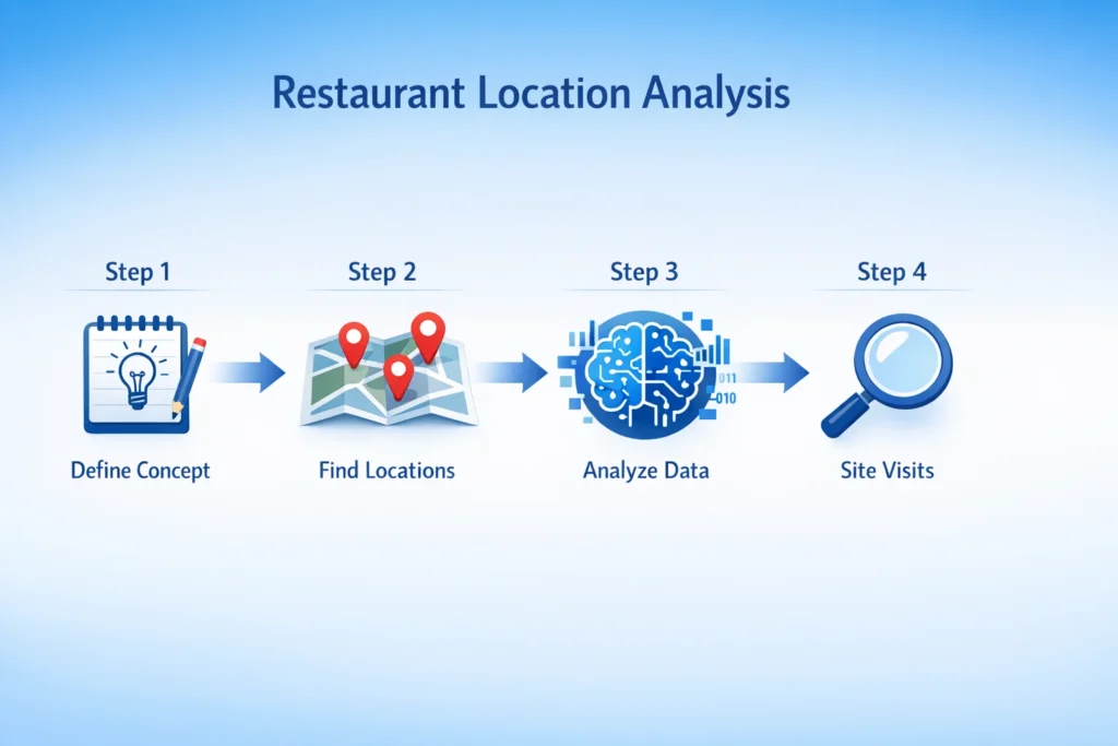 Four-step process for analyzing restaurant locations from concept to validation
